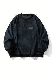 Plus Size Men's Crew Neck Sweatshirt with Geometric Long Sleeve Pattern Polyester Knit Fall