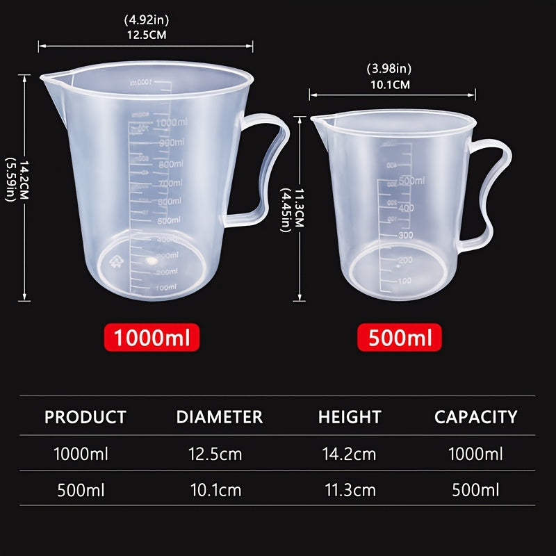Pishirish uchun 6 ta shaffof plastik o'lchov stakanlari to'plami, quyish quvuri bilan graduatsiyalangan suyuqlik idishlari, oshxona uchun zarur - 20ml, 30ml, 50ml, 300ml, 500ml va 1000ml o'lchovlarini o'z ichiga oladi.