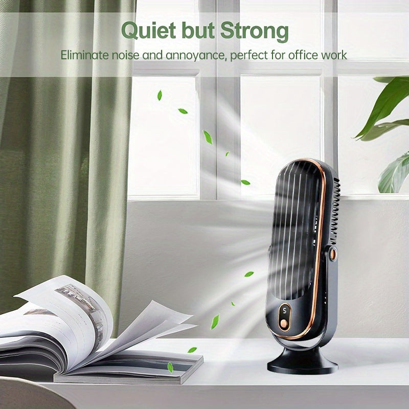 Портативный тихий вентилятор JKUOO с LED-дисплеем - высокоскоростной беспроводной перезаряжаемый вентилятор USB для офисных столов, колясок, школы и кемпинга на открытом воздухе. Черный с белыми акцентами, кемпинговый вентилятор