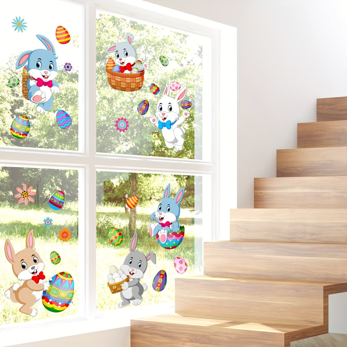 Set of 2 Easter Bunny and Egg Glass Window Stickers 20x30cm for Decor