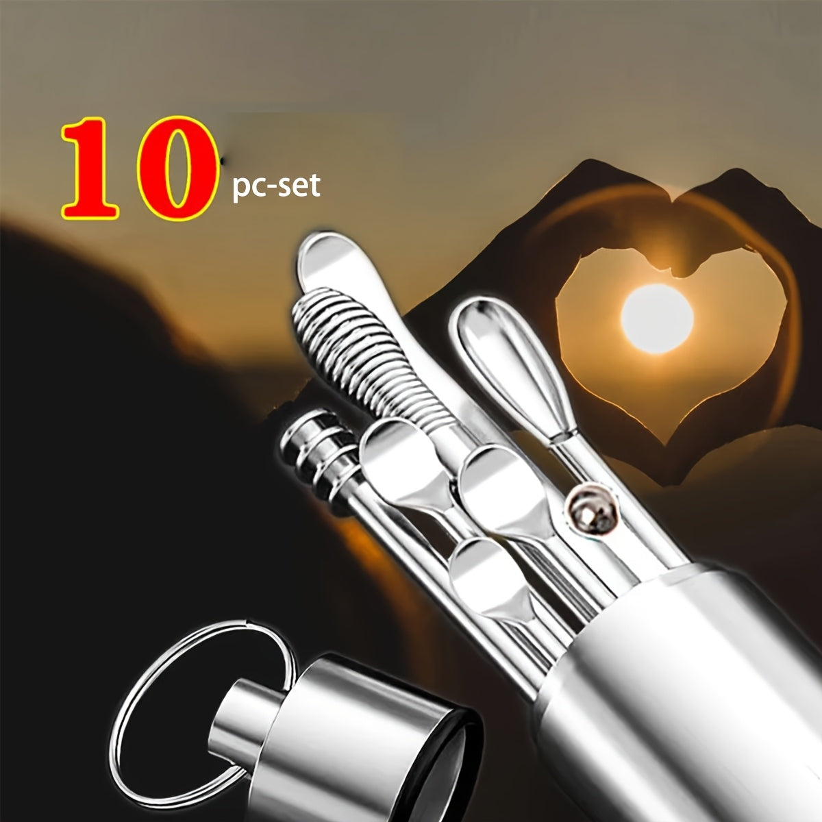 Stainless Steel Ear Cleaning Kit with Rotating Stick and Storage Bag for Home Travel