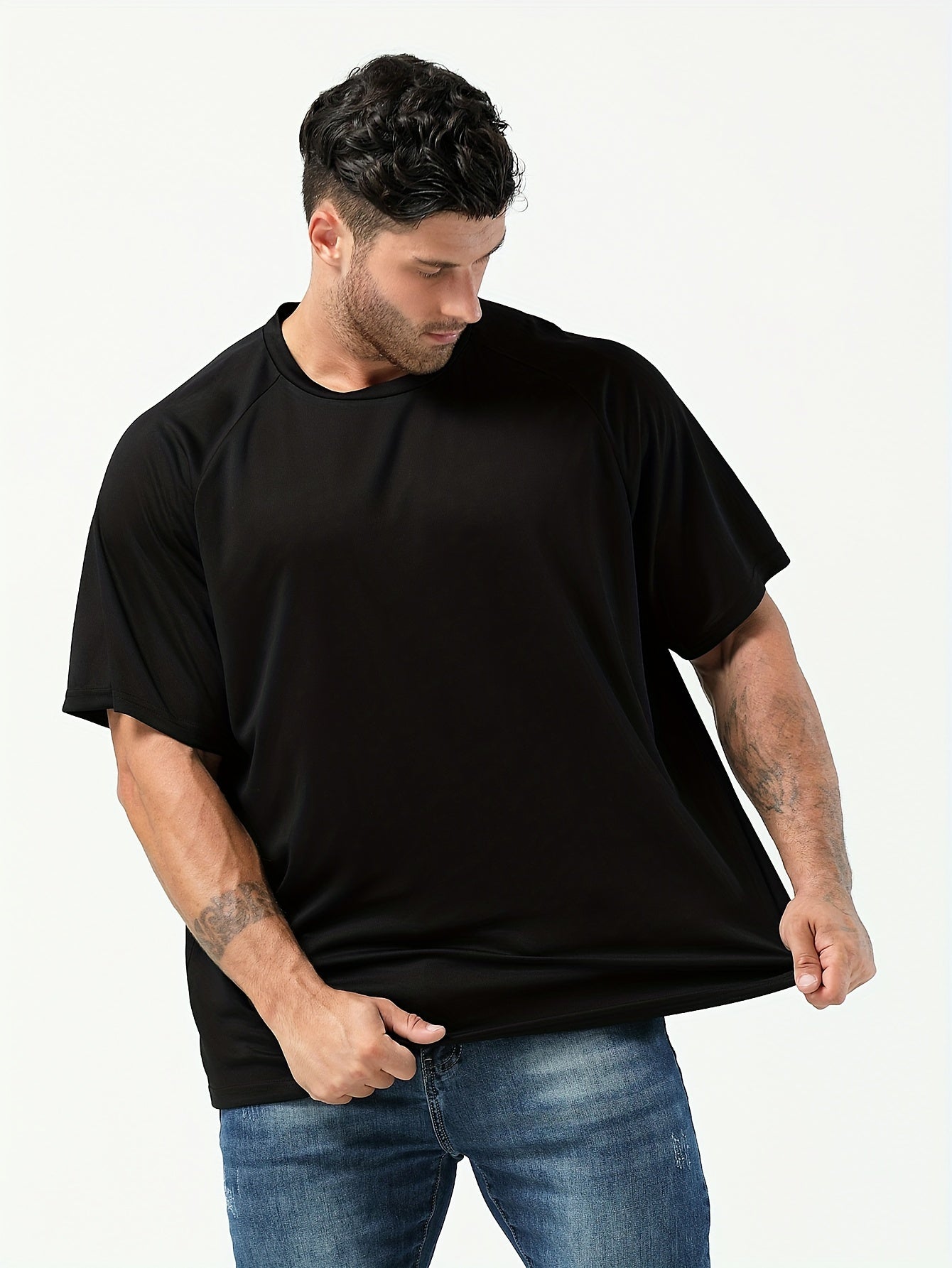 Мужские спортивные майки больших размеров, влагоотводящие, быстро сохнущие, короткий рукав, полиэстер