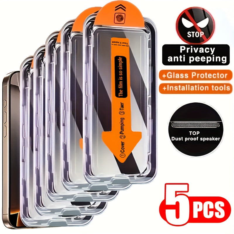 5pcs Privacy Screen Protector for iPhone Tempered Glass Dust-Free Privacy Film