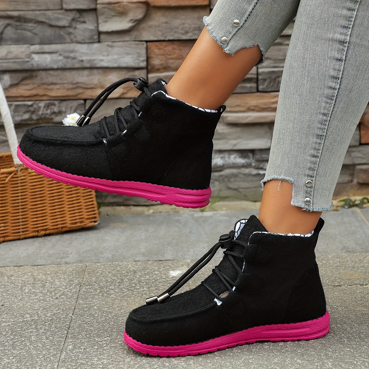 Women’s Casual Athletic Sneakers Lightweight Non-Slip EVA Flat Shoes Black Pink