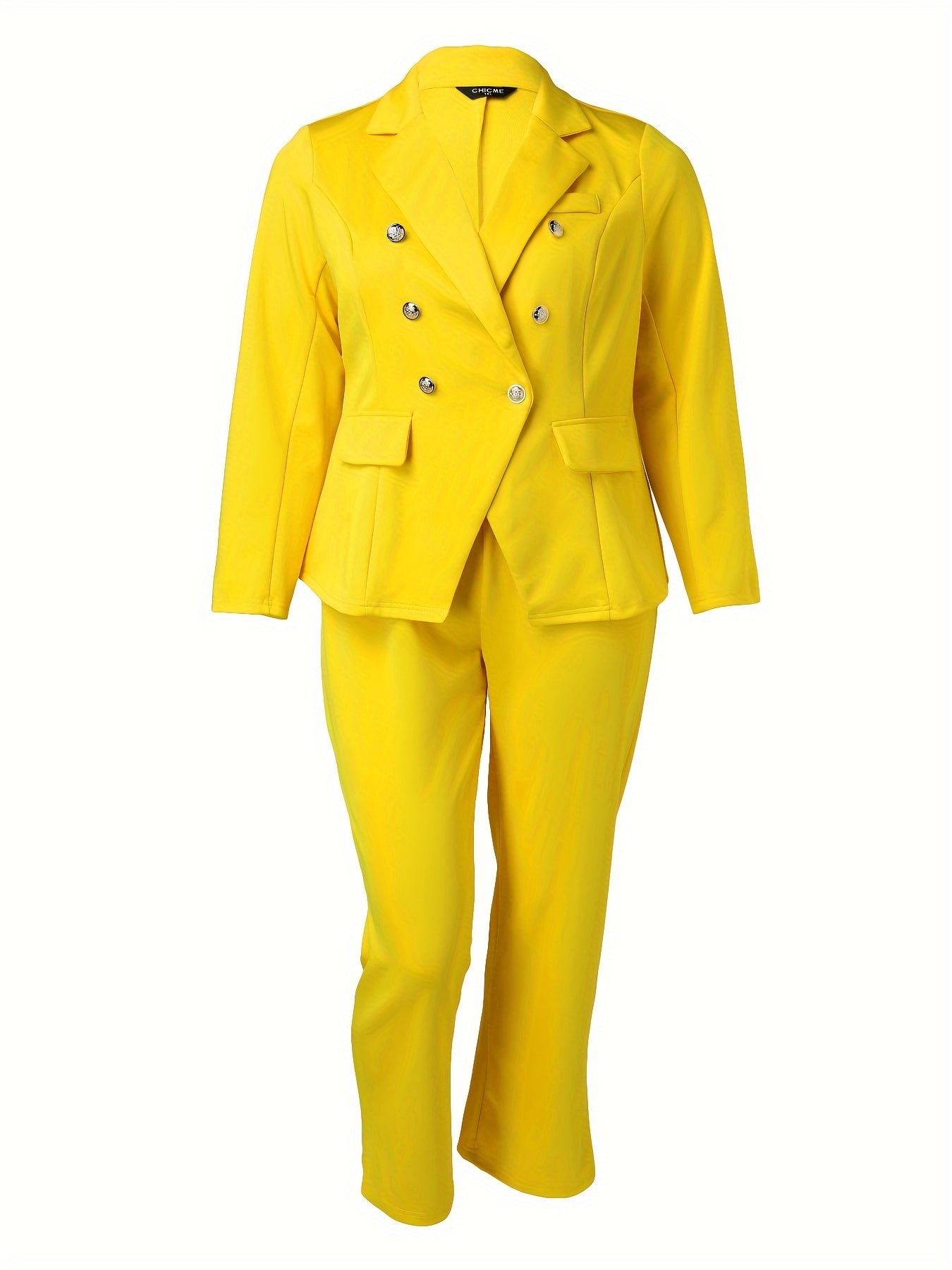 Plus Size Women's Solid Color Suit Set Blazer and Pants Office Wear