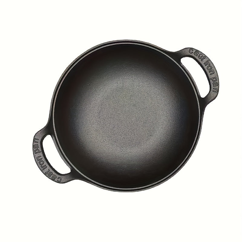 Wok de hierro fundido con tapa de madera, olla de cocina tradicional china de 1 pieza