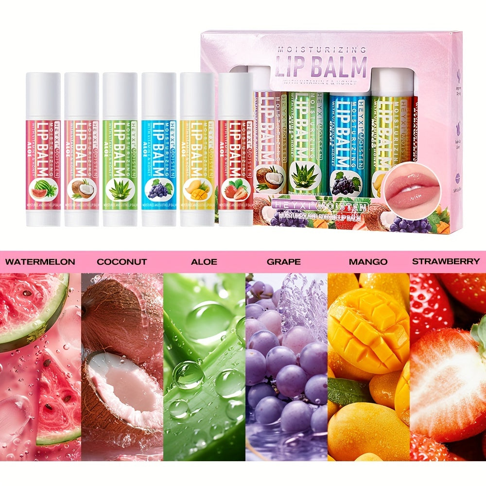 6-Pack Fruit Flavor Lip Balm Set Moisturizing Natural Look with Vitamin E