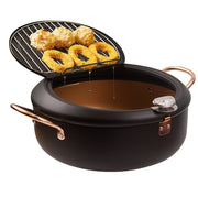 Olla de freidora profunda antiadherente negra con termómetro y calentamiento rápido