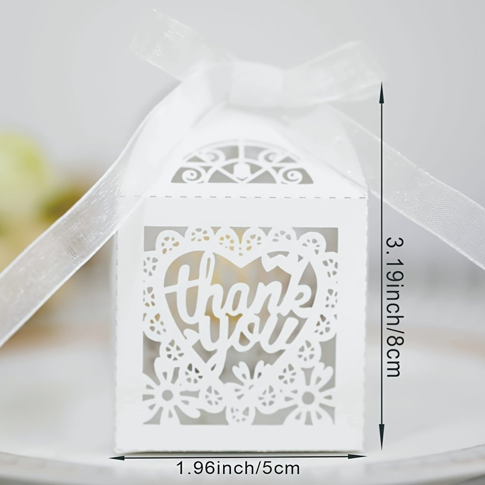 Набор из 50 розовых цветочных коробок для конфет с лентами для свадеб и дней рождения