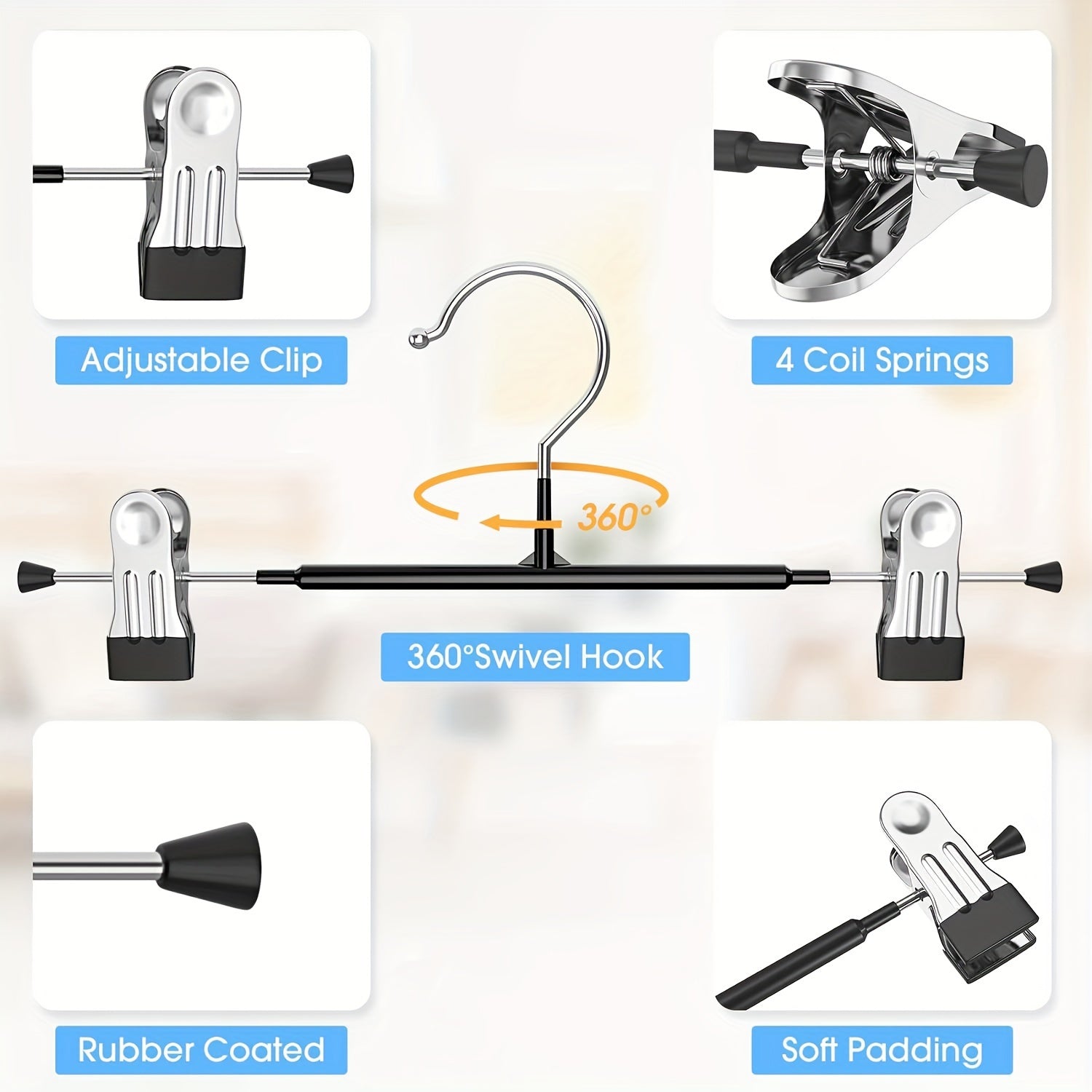 Adjustable Clothes Hanger with Stainless Steel Skirt Clip Drying Rack Pack of 10 or 20