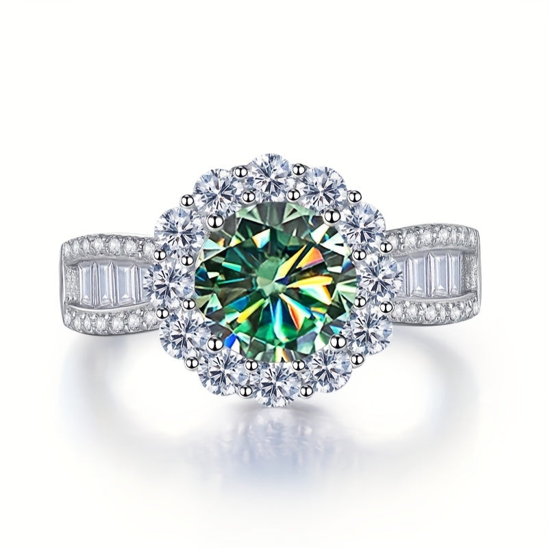 Sterling Silver 8mm Blue Moissanite Engagement Ring for Weddings and Gifts