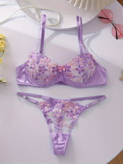 Women's Floral Embroidered Lingerie Set Polyester Elastane Medium Support Underwire Bra