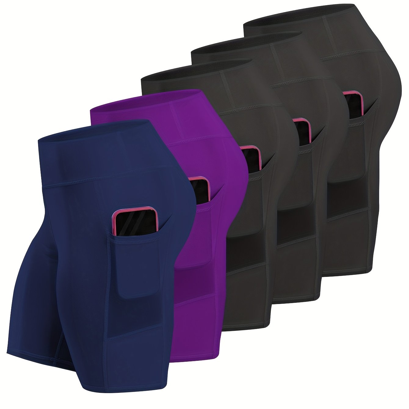 Women's Plus Size High-Waisted Knit Shorts with Pockets for Yoga Fitness