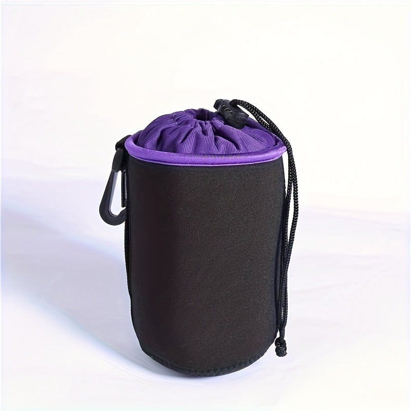 Estuche para lente de cámara de tela sintética impermeable con forro de felpa y cierre de cordón