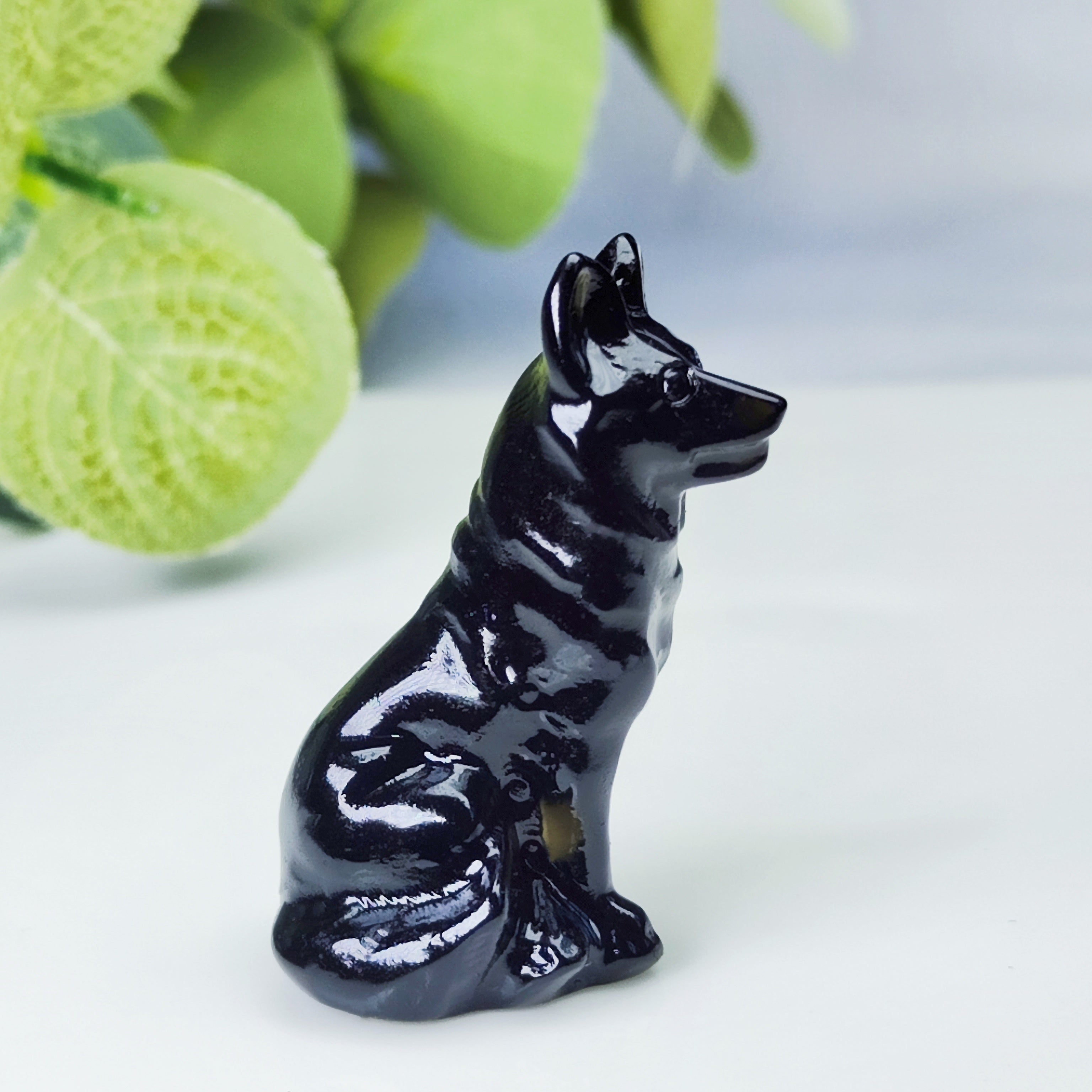 Kristall bilan oymali Bo'ri figuriya, uy bezaklari va sovg'alar uchun hayvon skulpturasi