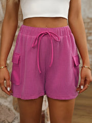 Women's Pink High-Waisted Elastic Shorts with Drawstring and Pockets