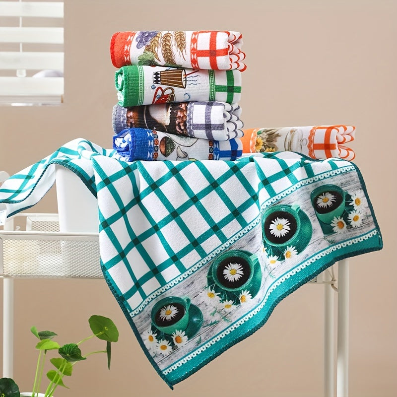 Polyester Kitchen Towels in Plaid Flower Design, Set of 6 or 12