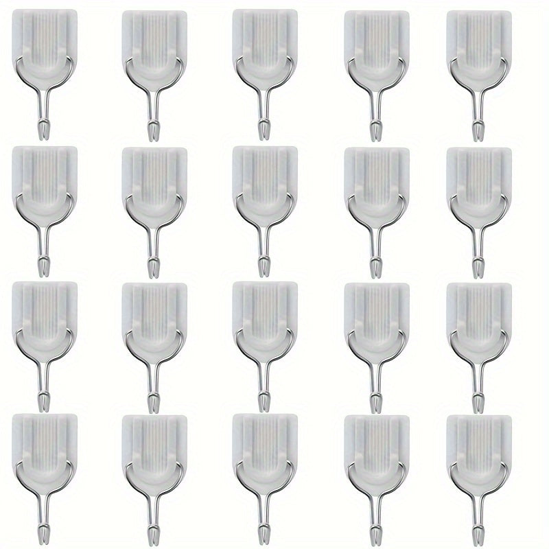 20-Pack Plastic Wall Hooks for Kitchen Bathroom Bedroom Office Seamless Adhesive Easy Install