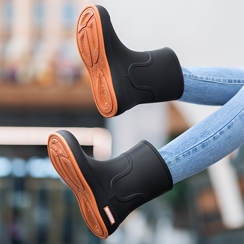 Women's PVC Rain Boots Slip-Resistant All-Season White and Orange