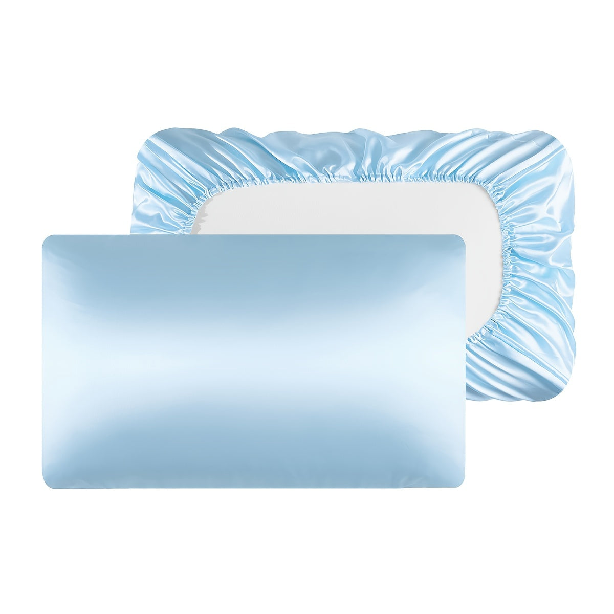 Set of Two Satin Pillowcases with Elastic Band, Soft 100% Polyester, Easy Care