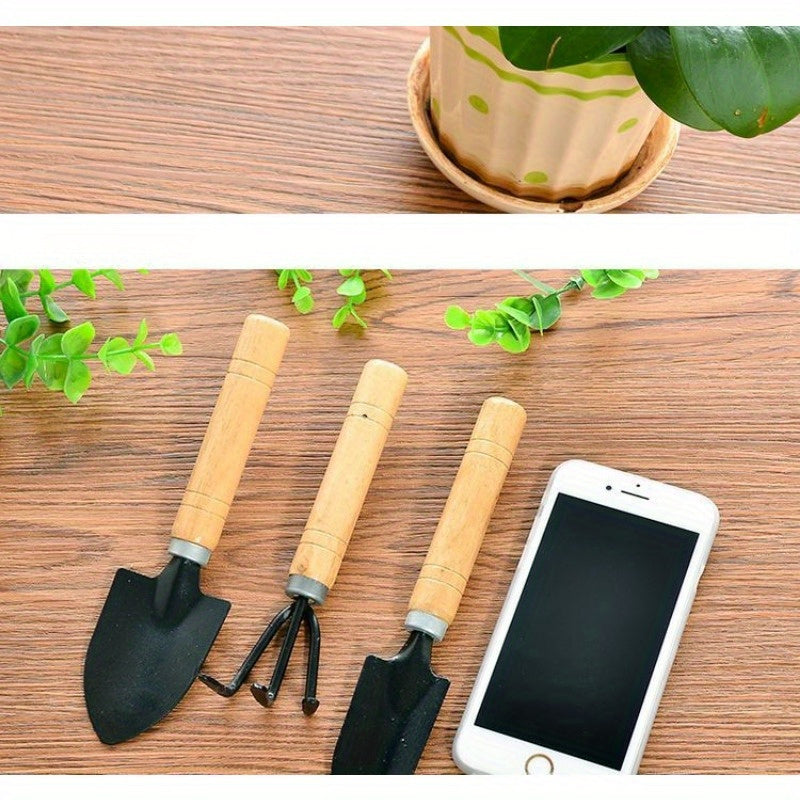 Succulent Plant Gardening Tool Set with Mini Shovel Rake and Shovel Durable Metal and Wooden Handles