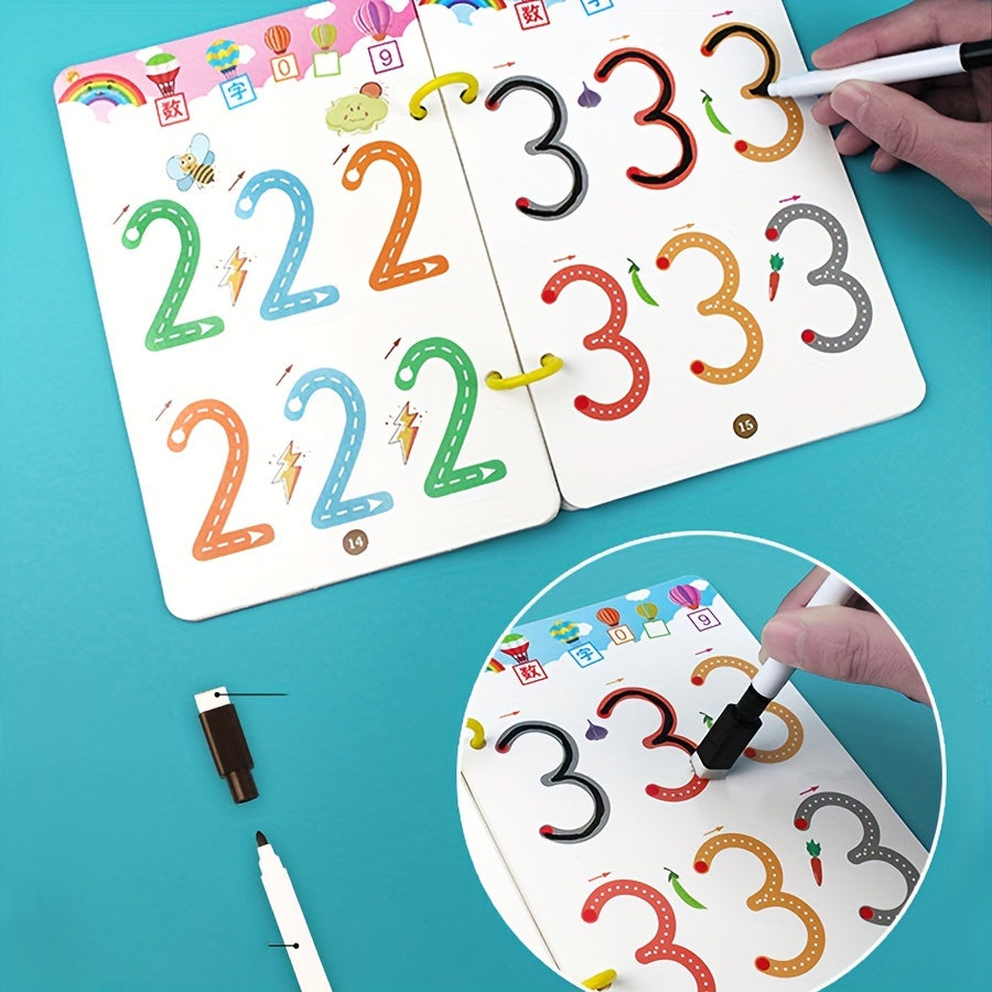 Children's Practice Notebook for Early Writing Number Letter Drawing Green 32 Pages