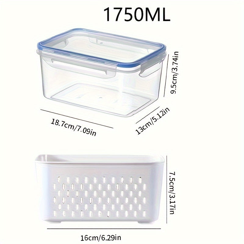 Reusable Food Storage Container Set 2/4pcs with Drain Basket and Lid for Fruits and Vegetables