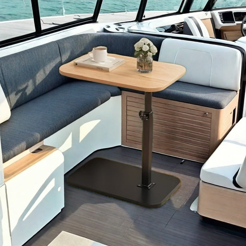 Mesita auxiliar de madera con altura ajustable y estructura de metal para salón, dormitorio u oficina