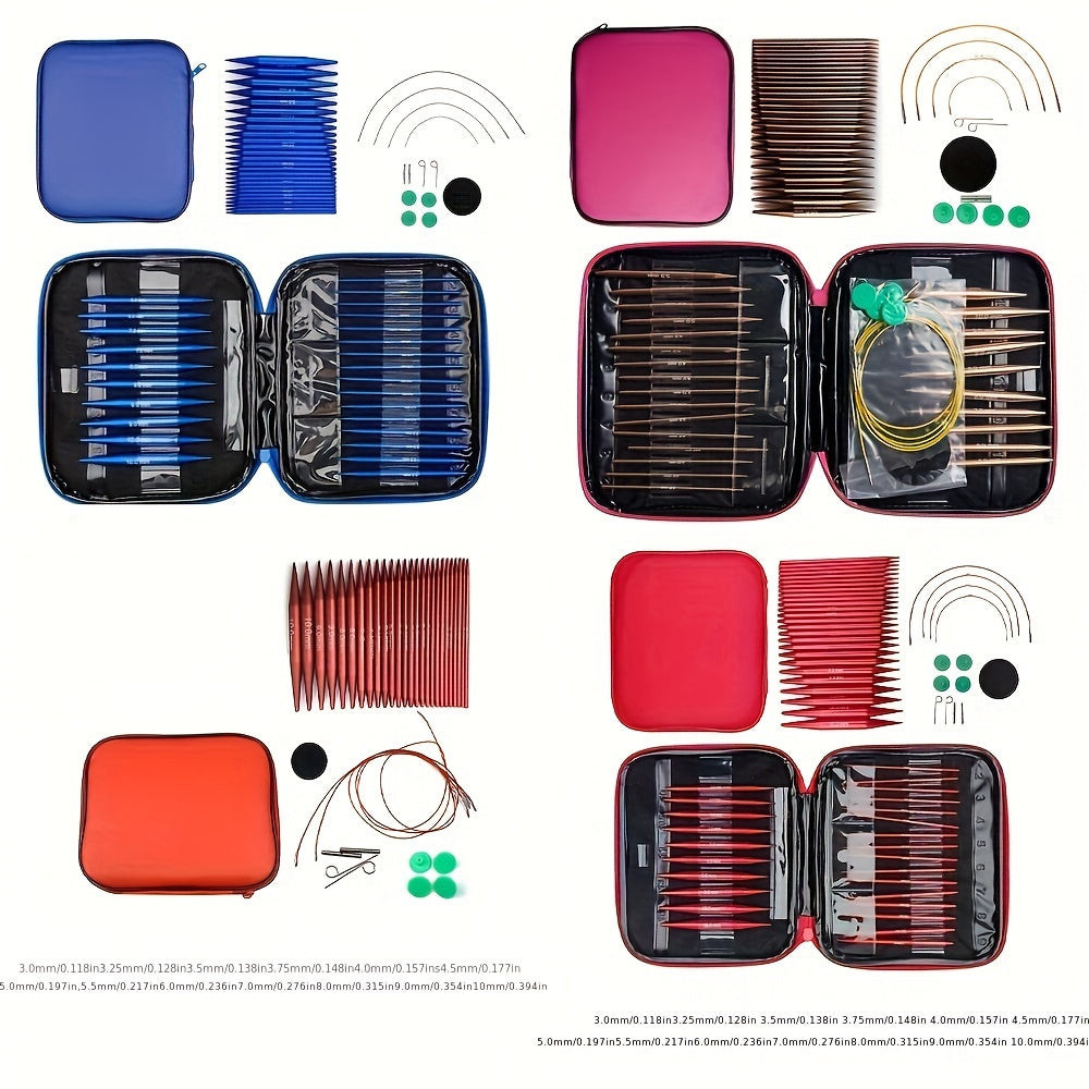 13-Piece Aluminum Oxide Detachable Ring Needle Set for Knitting Ropes and Sweaters in Azure