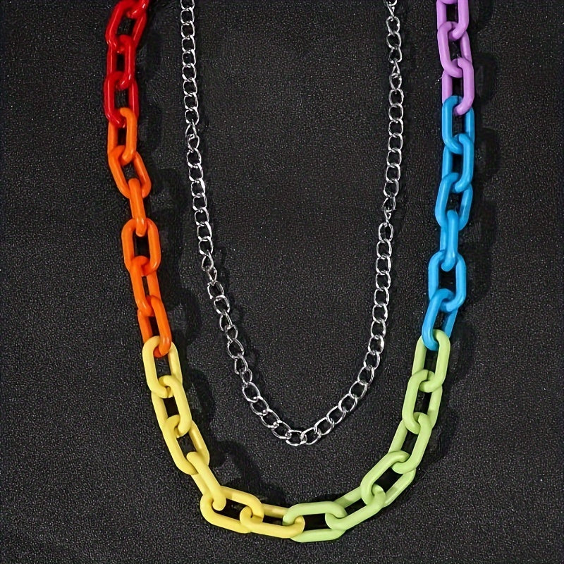 Men's Punk Style Pants with Double Layer Metal Acrylic Chains Rainbow Colors