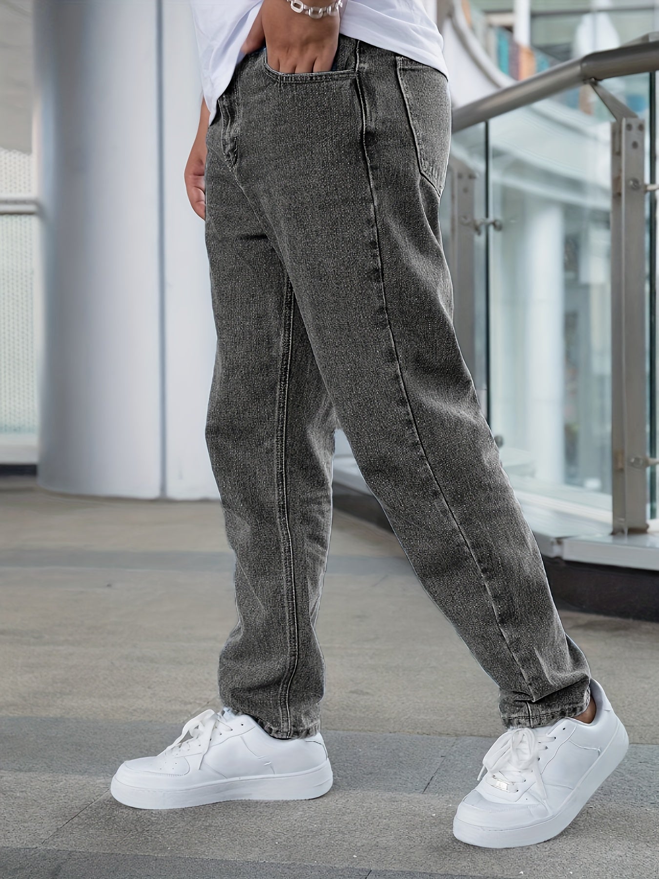 Мужские широкие джинсы из хлопкового микса в стиле casual street, универсальные джинсы на все сезоны