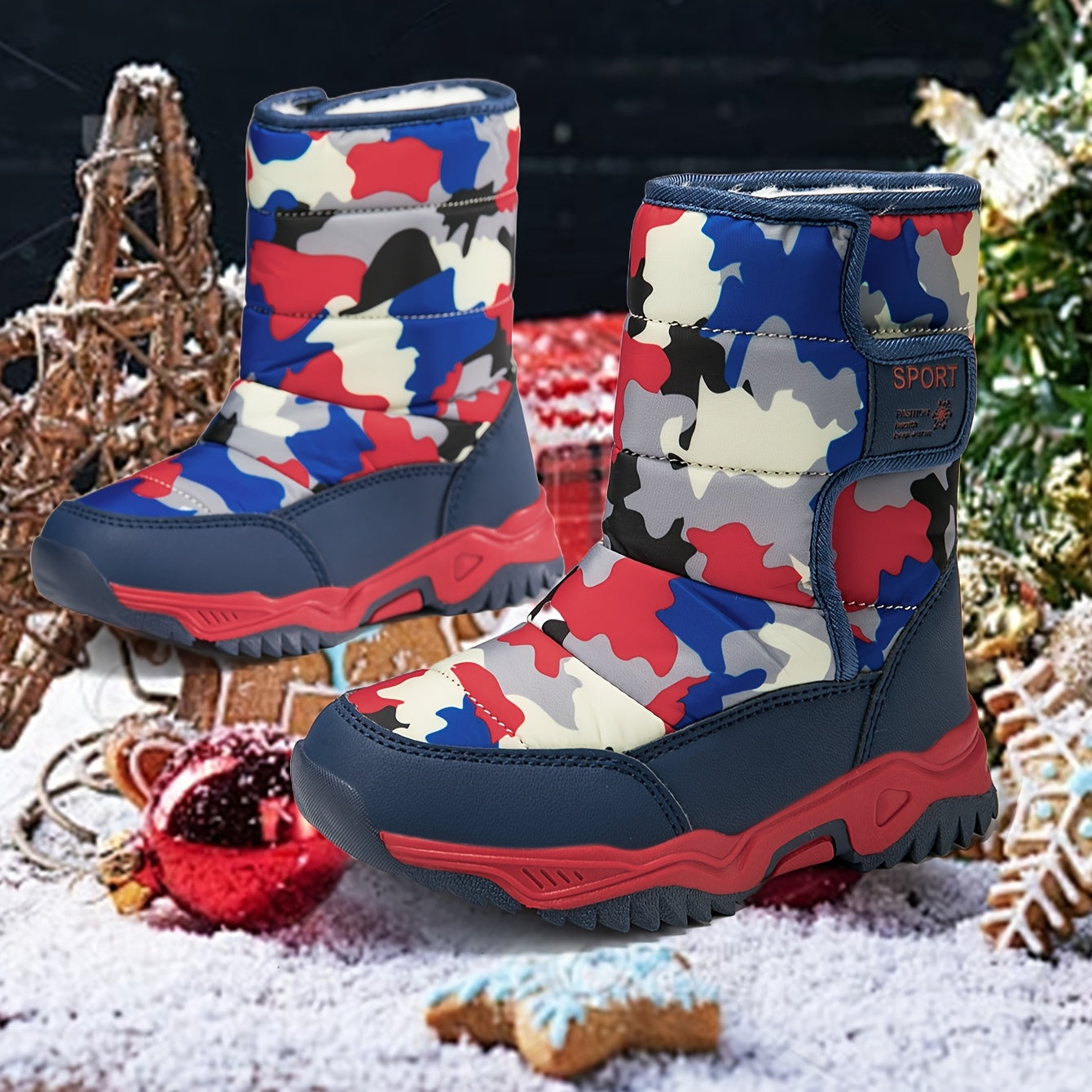 Kids Winter Boots Waterproof Non-Slip High Top Camo Pattern for Boys and Girls