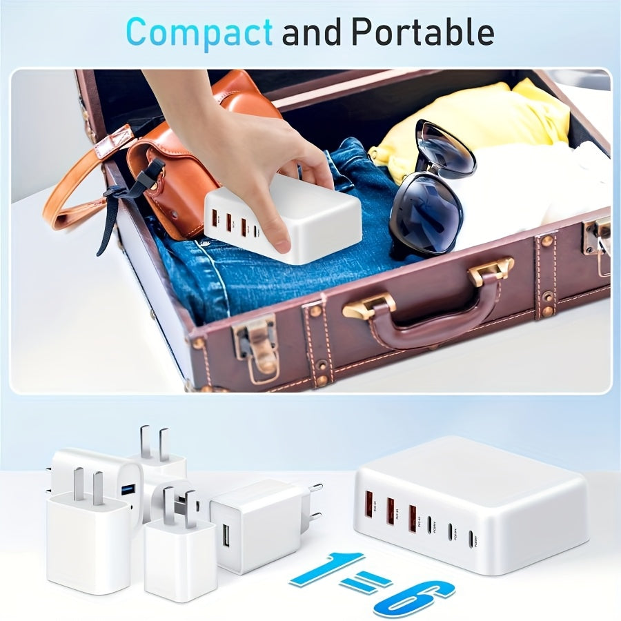 6-Port 100W USB C Wall Charger with 6-In-1 Fast Charging for iPhone iPad Samsung and More