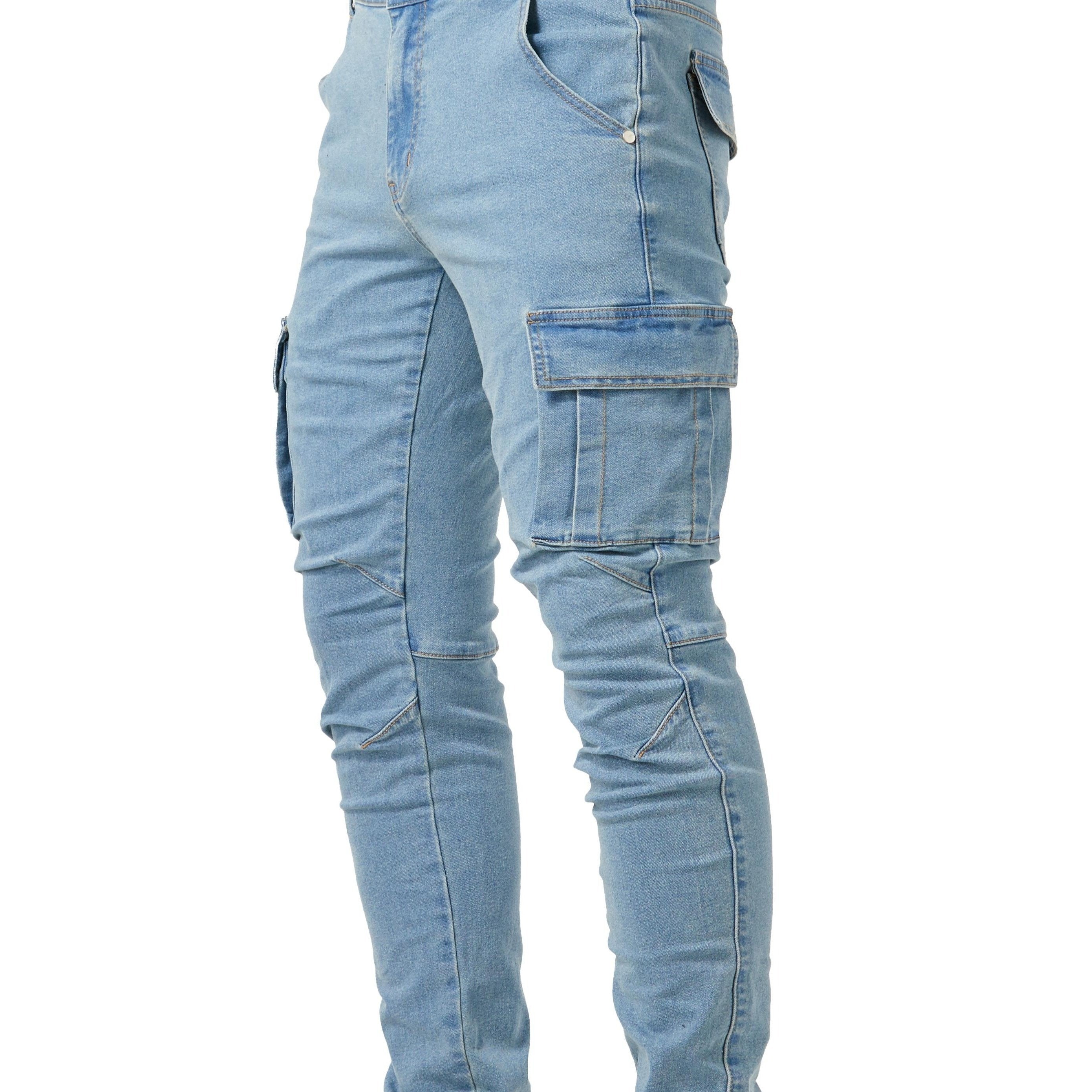 Men's High-Stretch Denim Pants Slim Fit Casual All-Season with Multiple Pockets