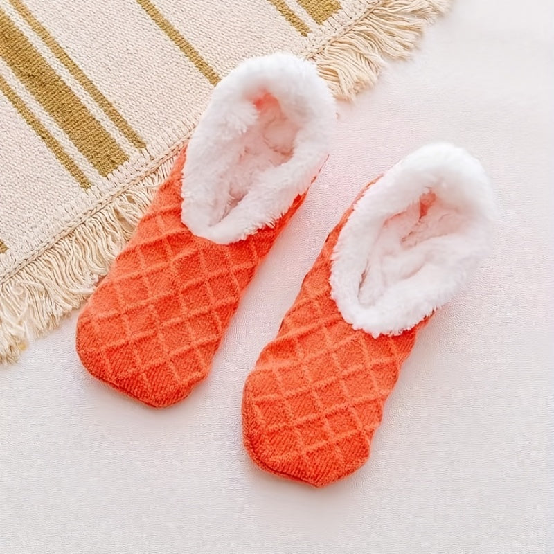 Women's Non-Slip Coral Fleece Floor Socks Plush Knitted Warm Fuzzy Socks for Women