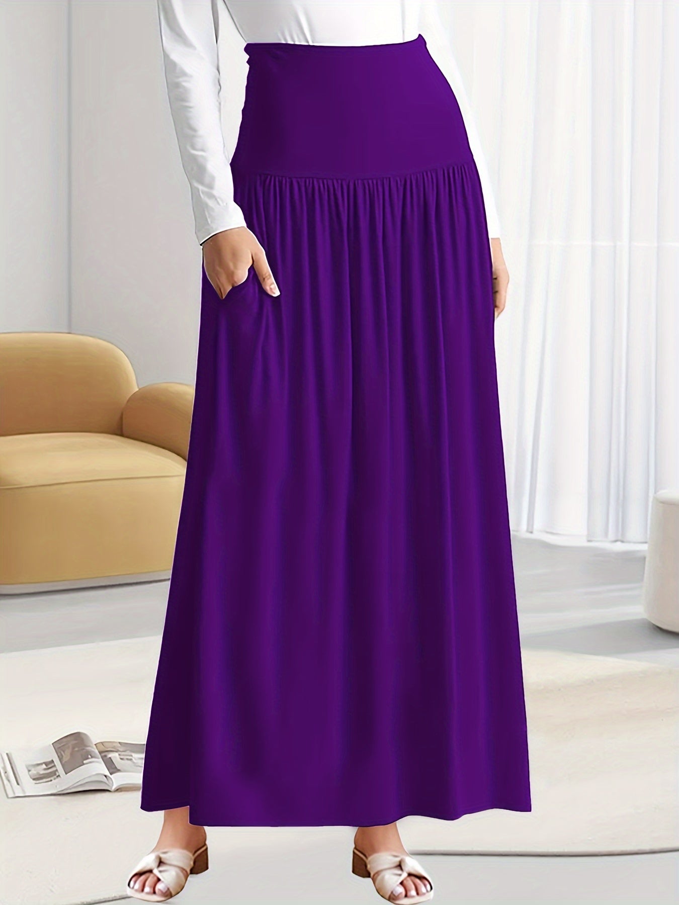 Women's Plus Size Solid Color High Waist Skirt for Spring Summer Casual