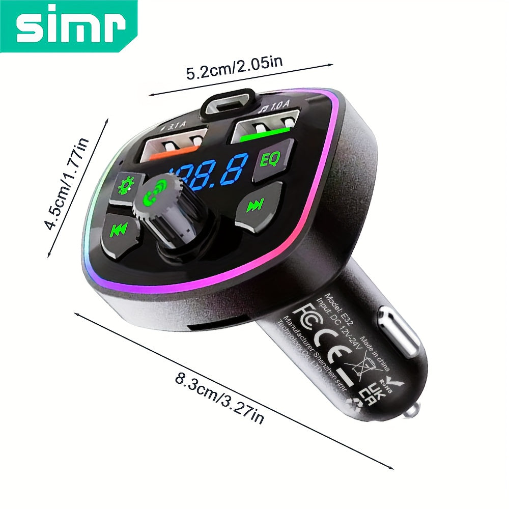 Wireless MP3 Player for Cars with USB Type C Charger FM Transmitter Dual USB Ports