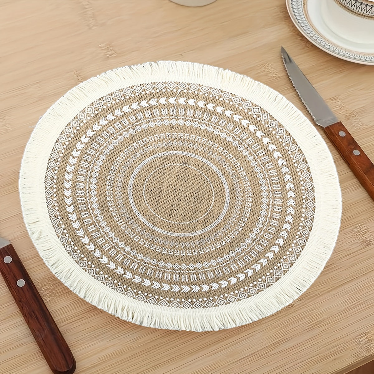Jute Boho-Chic Round Placemats Set of 4 or 6 Heat Resistant Non-Slip