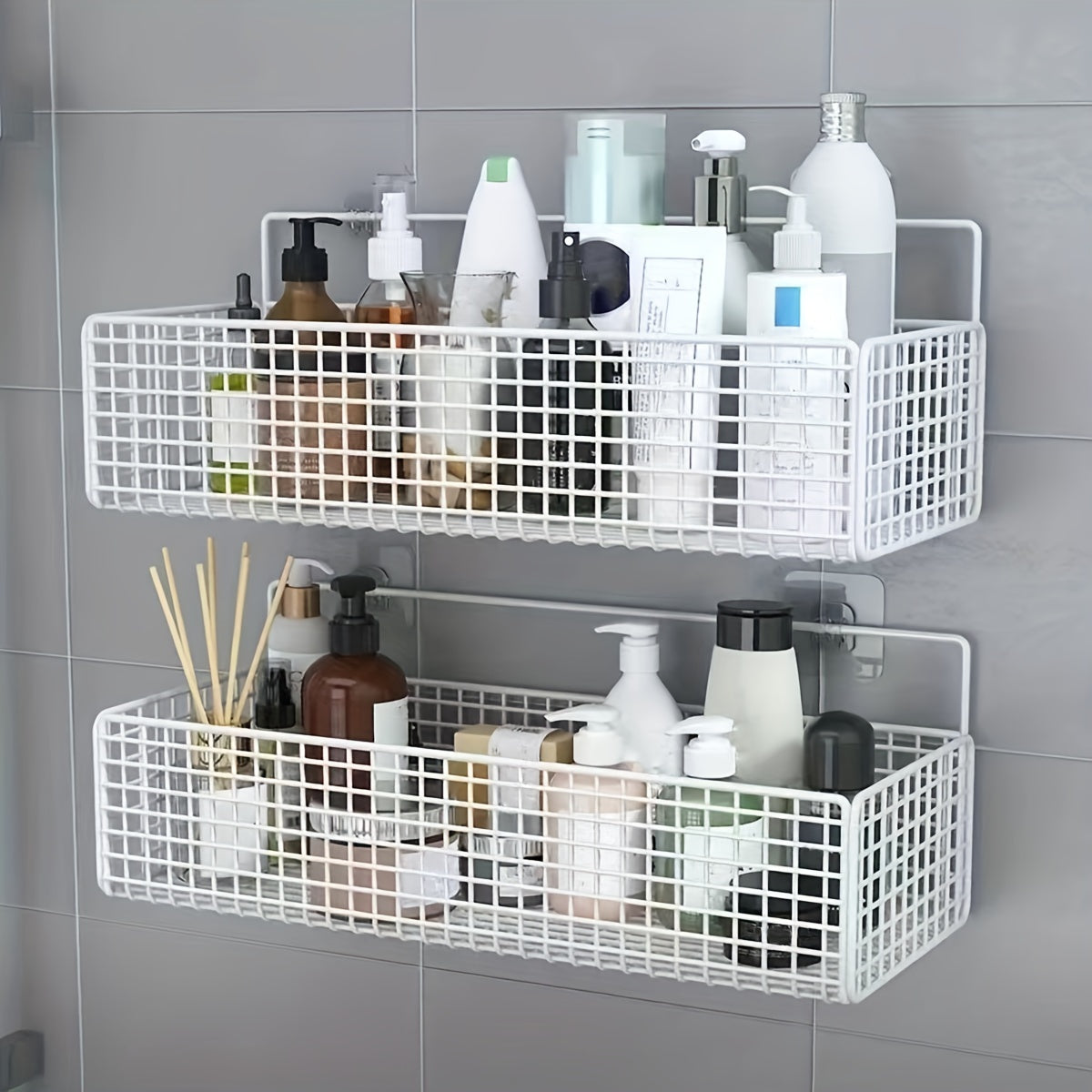 Bathroom Wall-Mounted Storage Rack No-Drill Hollow Design for Bathroom Accessories
