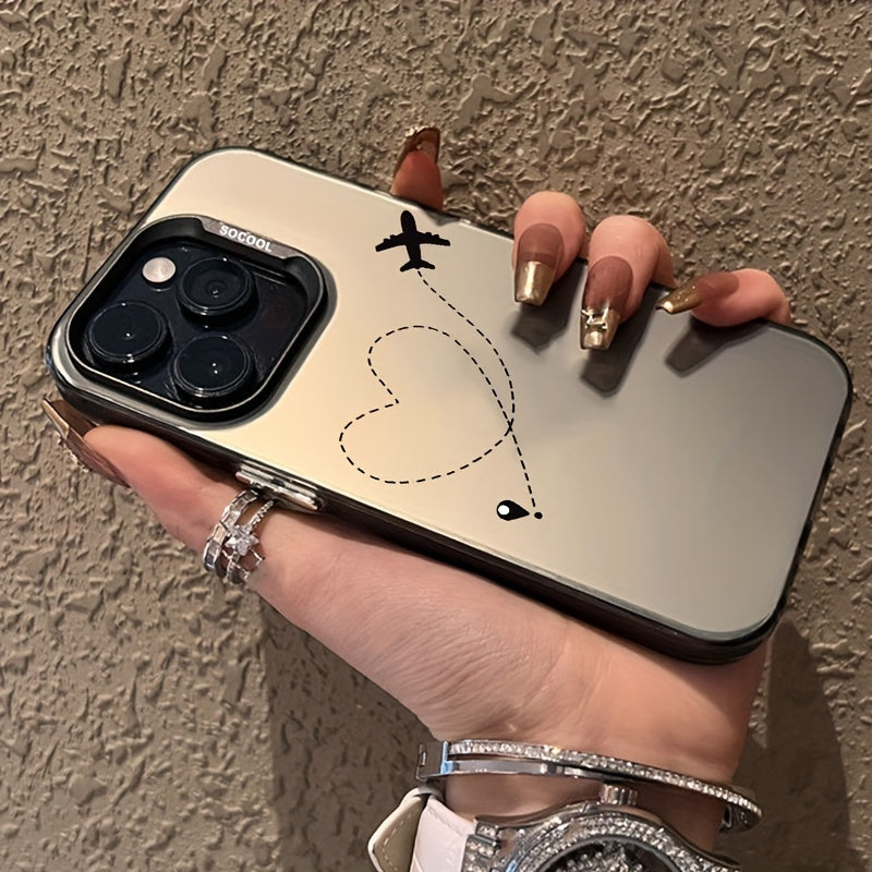 Silver Matte Heart Airplane Phone Case for iPhone TPU Shock Absorption Anti-Slip