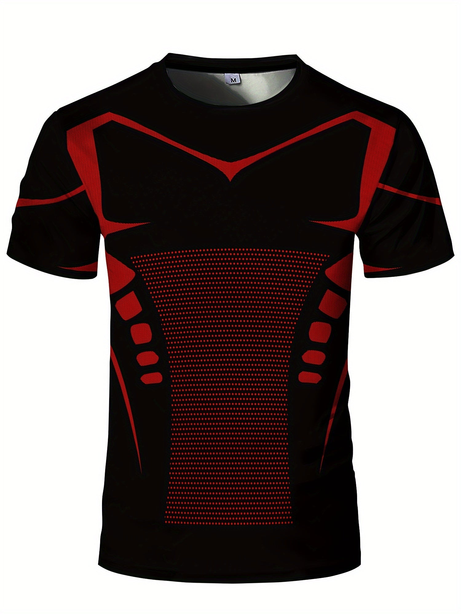 Camiseta deportiva de secado rápido para hombre con patrón geométrico de manga corta y poliéster