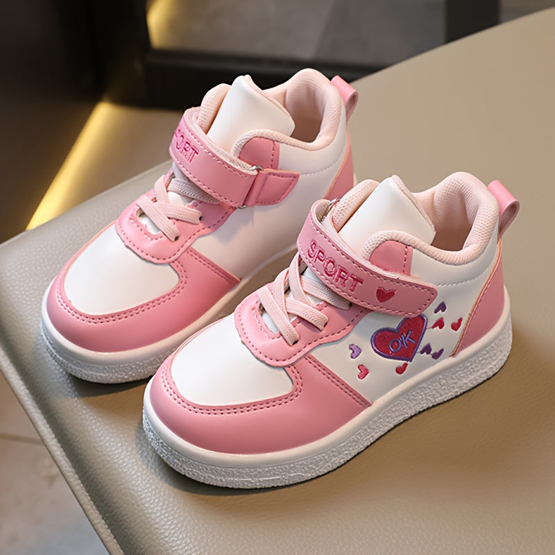 Girls' Embellished High Top Skate Shoes Lightweight Anti-Slip Casual Sneakers for Outdoor Walks
