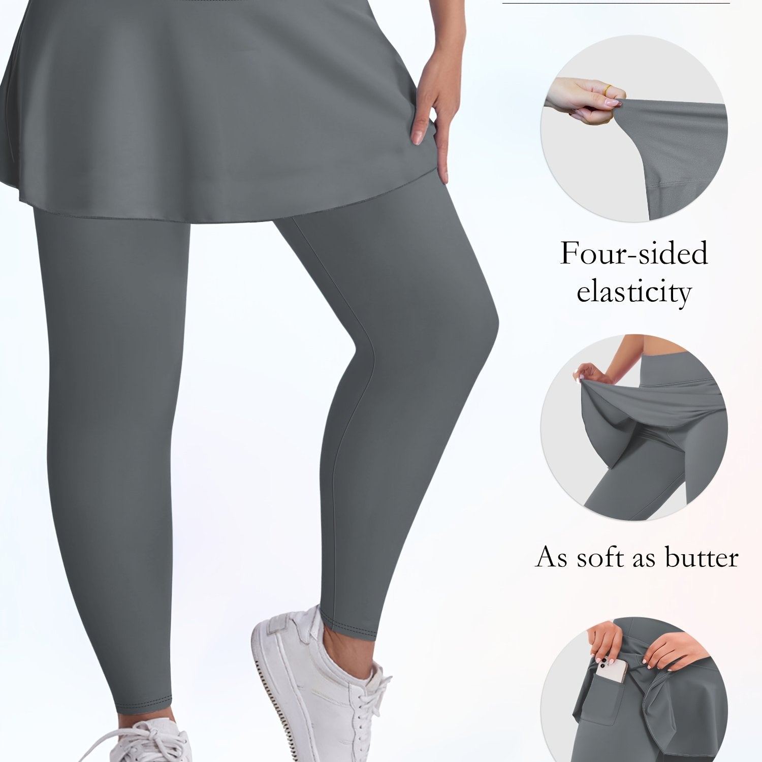 Plus o'lchamli yuqori belli legginslar, 9-teshikli dizayni bilan, ayollar uchun, bir rangda