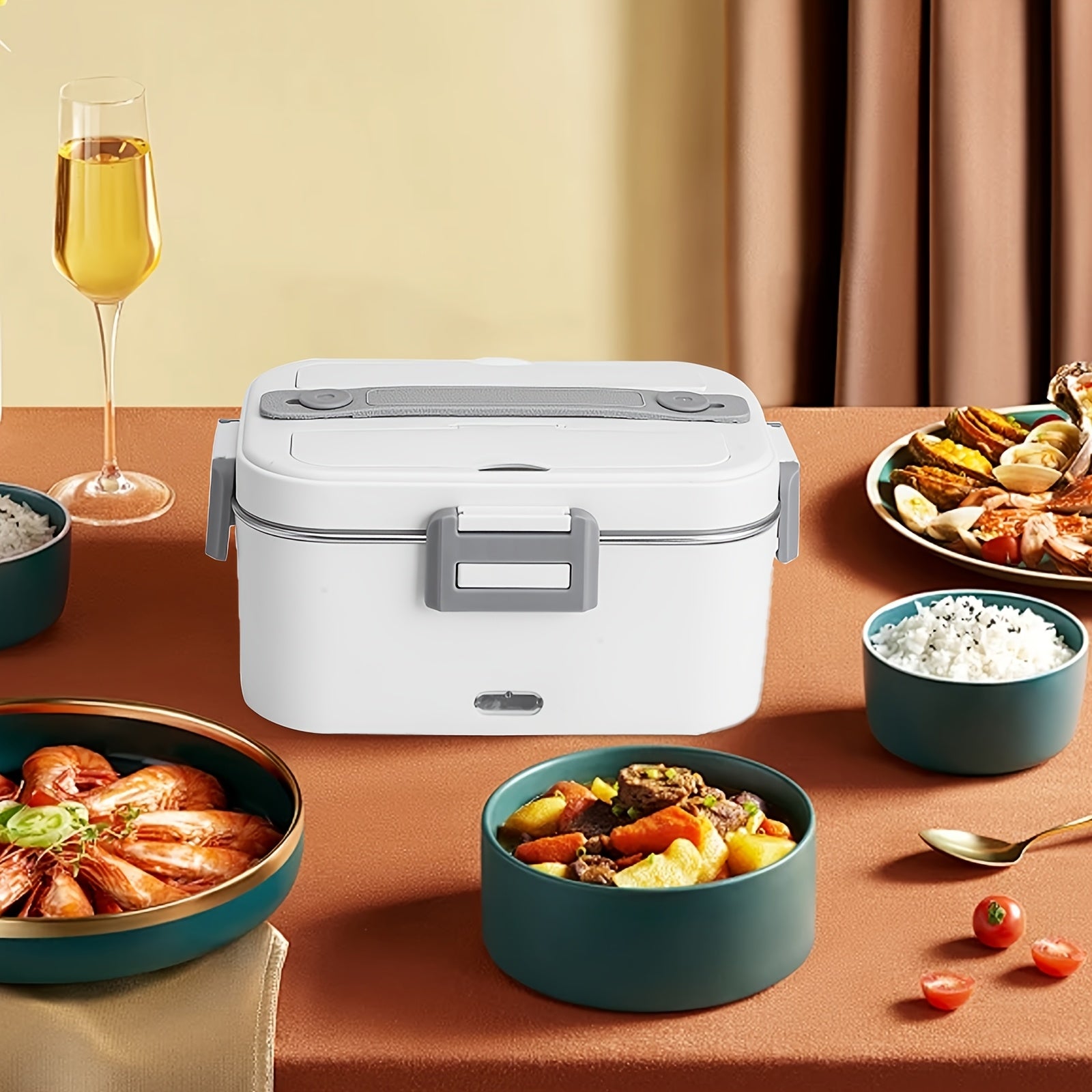 Ofis ishchilari uchun ichiga zanglamaydali po'latdan yasalgan idish va avtomobil quvvati simi bilan jihozlangan elektr tushlik qutisi.