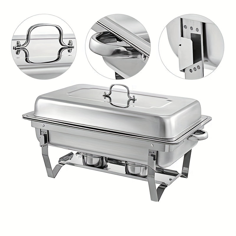 8QT Stainless Steel Chafing Dishes Set with Full and Half Pans for Catering and Events