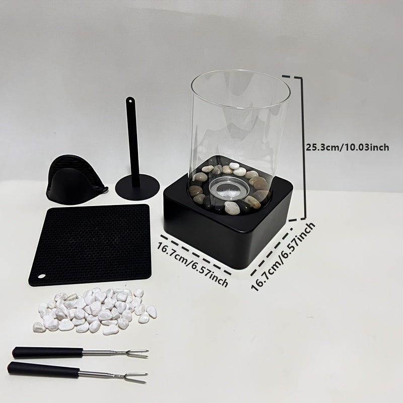 Modern Metal Bioethanol Fire Pit Portable Tabletop Fireplace with Stones and Accessories