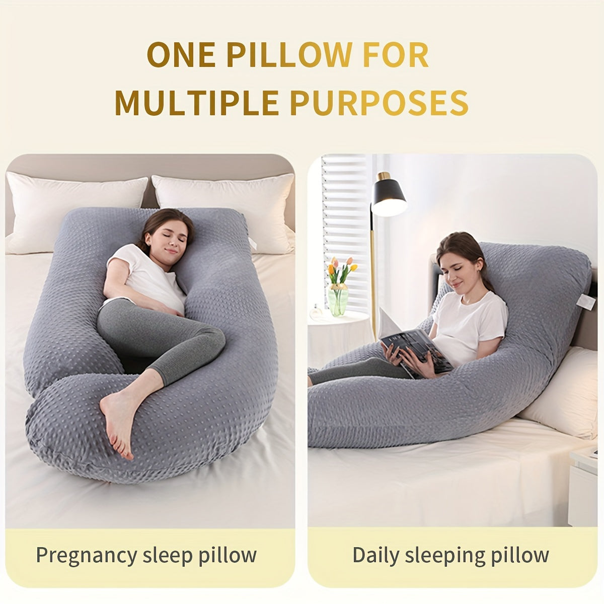 Pregnancy Pillow U-Shaped Body Support for Side Sleeping with Waist Cushion