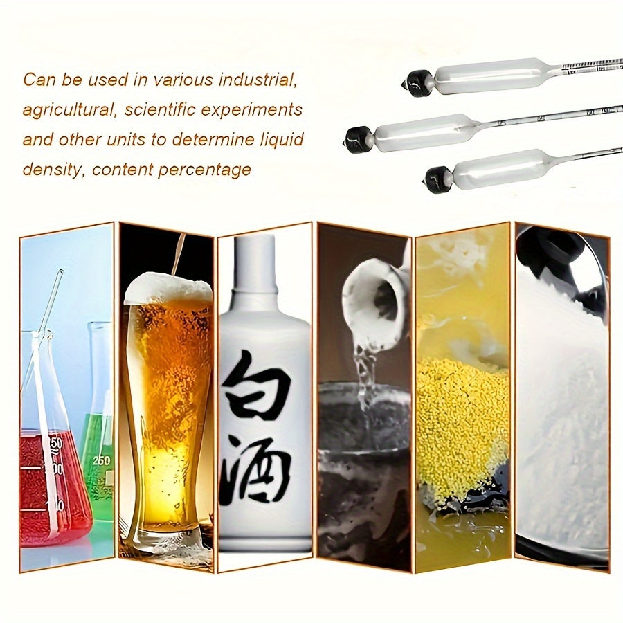 Набор из 3-х спиртометров с таблицей преобразования 0-100 пруф для виноделия и тестирования спиртных напитков