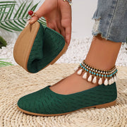 Women's Red Mary Jane Flats Casual Slip-On Shoes with TPR Sole