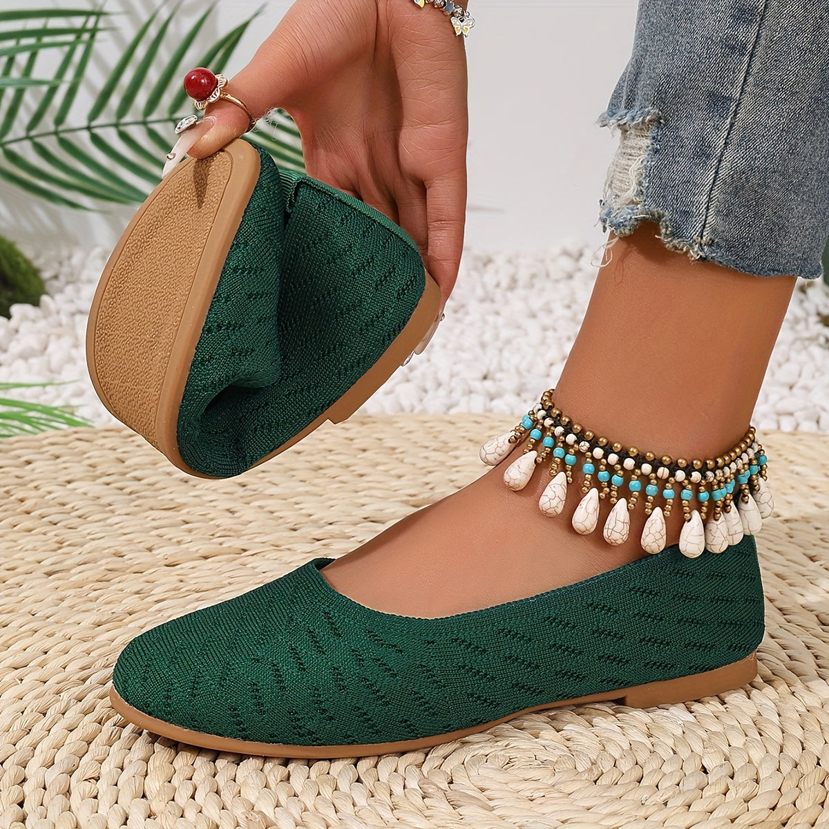 Women's Red Mary Jane Flats Casual Slip-On Shoes with TPR Sole